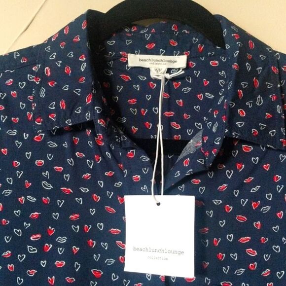 beachlunchlounge Tops - Beach Lunch Lounge Alana Heart and Kiss print button down- long sleeve top